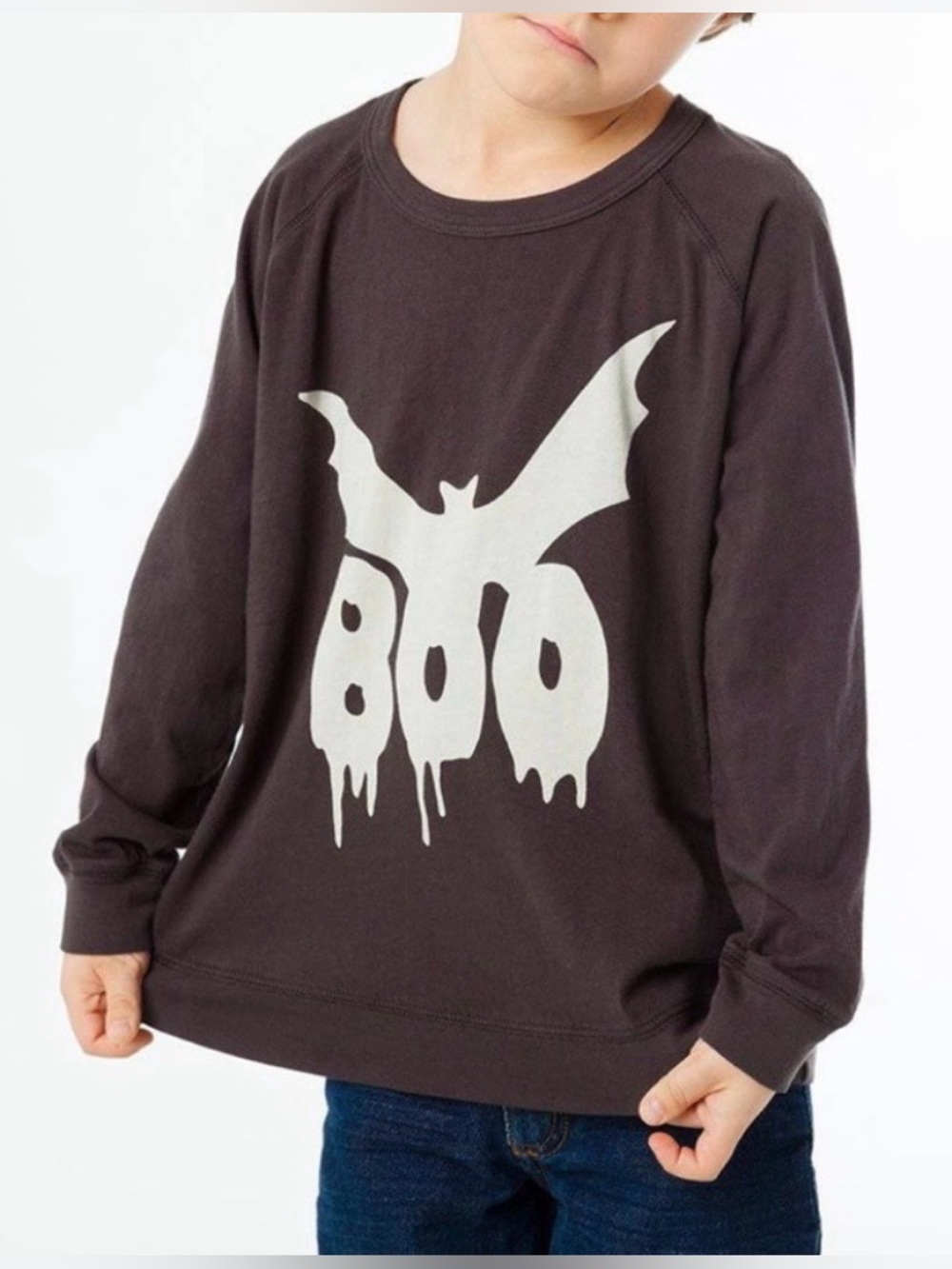 NWT Chaser Boys Halloween Boo Bat Long Sleeve Raglan Tee in Vintage Black 2